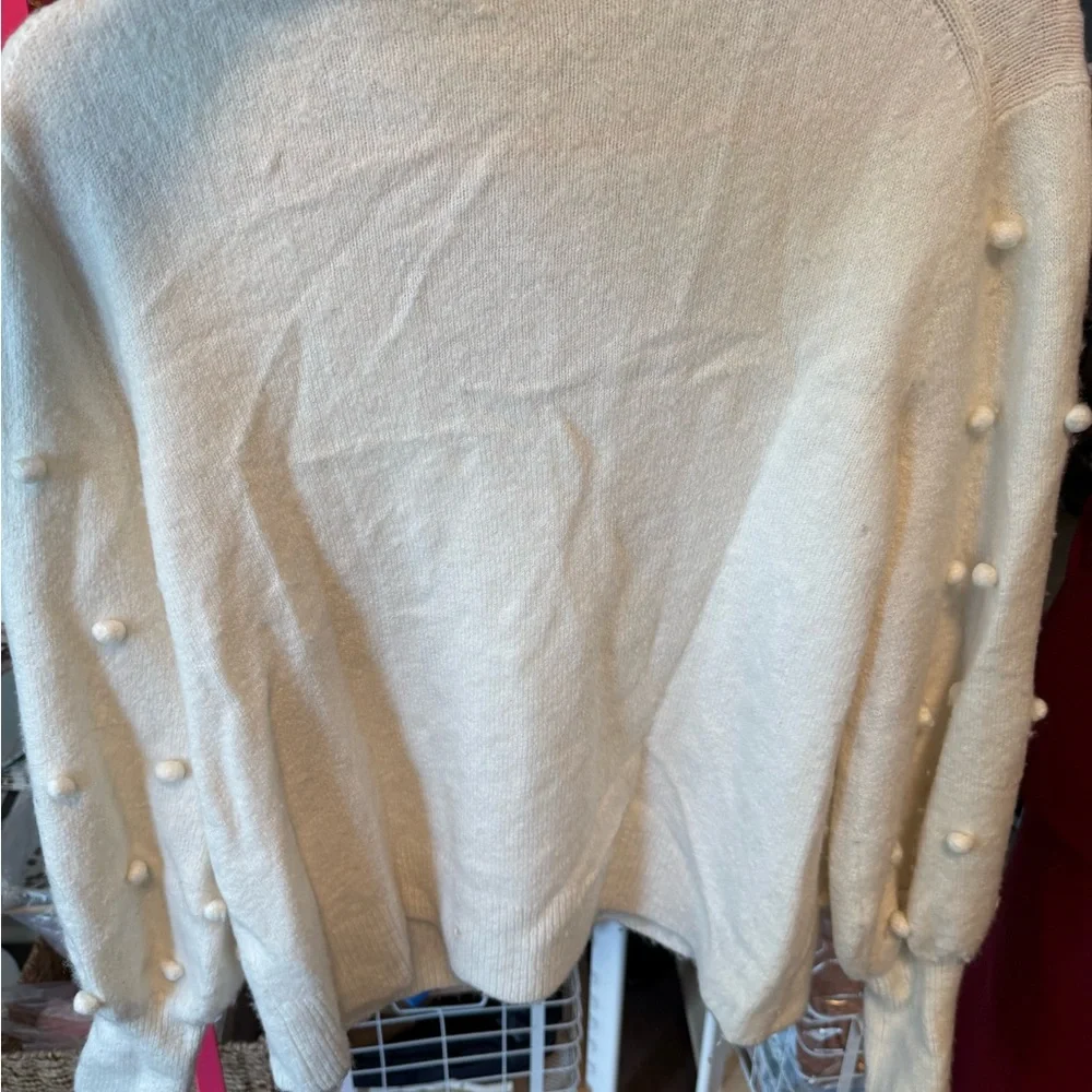Madewell Cream V-Neck Pom-Pom Sweater size Large pre loved - Picture 4 of 4